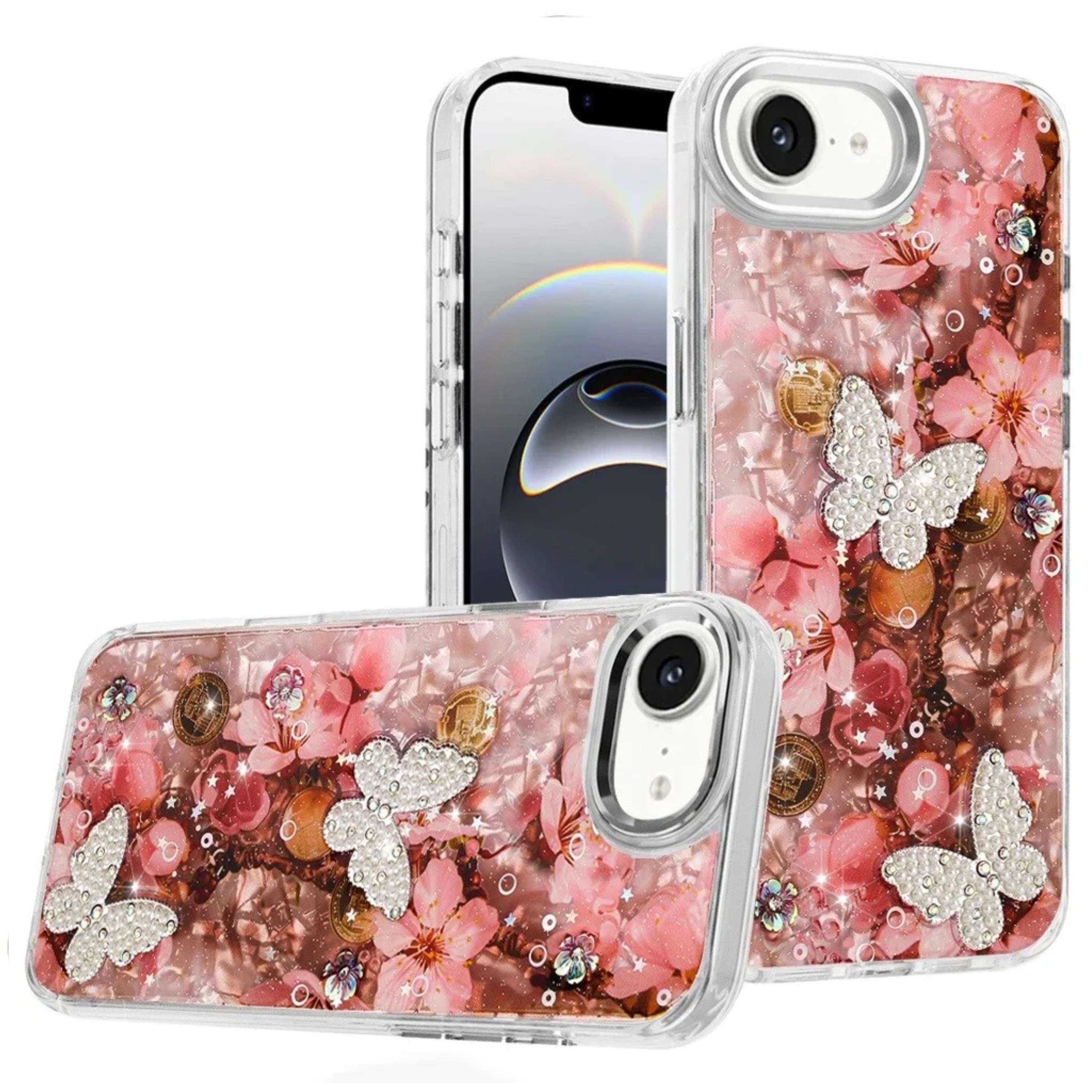 Kitcheniva - Epoxy Glitter 3D Beaded Butterfly Case With Tempered Glass For iPhone 16e 17e Butterfly - Red price history on PriceWatchPro