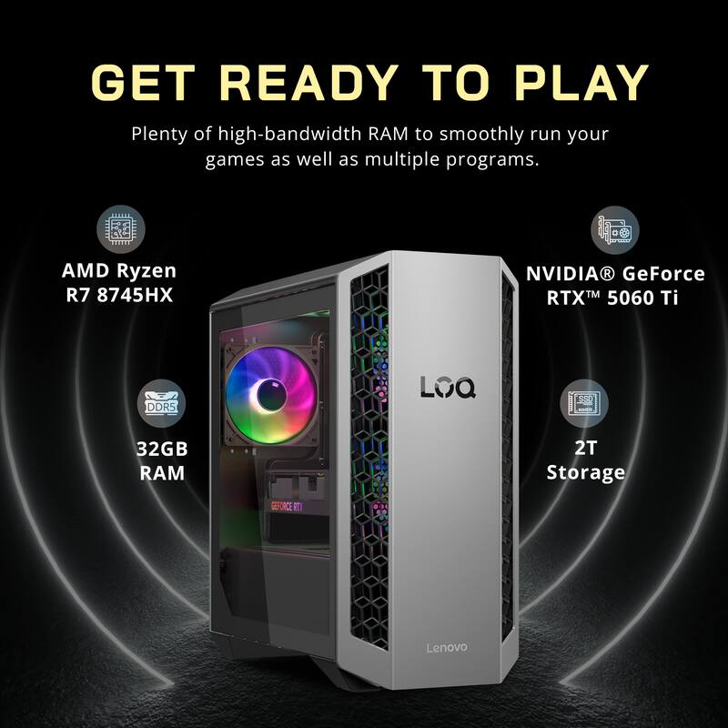GET READY TO PLAY  
Plenty of high-bandwidth RAM to smoothly run your games as well as multiple programs.  

- AMD Ryzen R7 8745HX  
- NVIDIA GeForce RTX™ 5060 Ti  
- 32GB DDR5 RAM  
- 2T Storage  

Lenovo