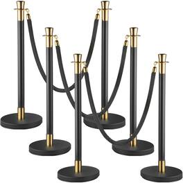 VEVOR - Crowd Control Stanchion, Set of 6 Pieces Stanchion Set, Stanchion Set with 5 ft/1.5 m Black Velvet Rope - Black,Gold