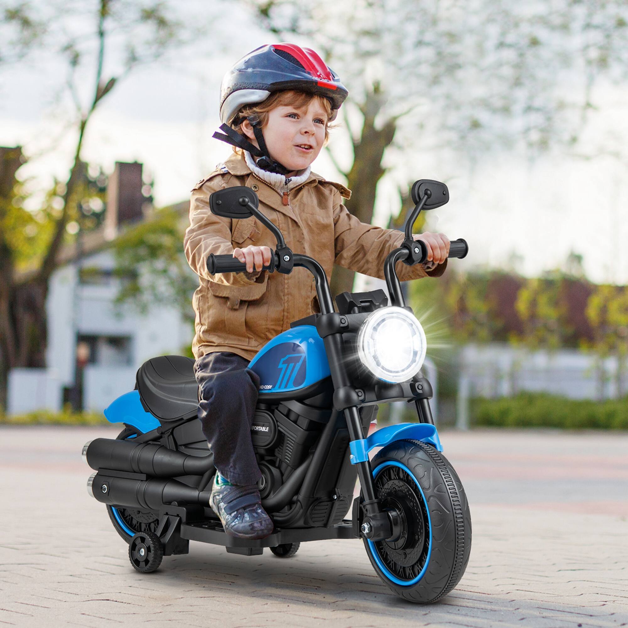 Alt View 1. Costway - Costway 6V Kids Electric Motorcycle with Training Wheels LED Headlights Music Board - Blue.