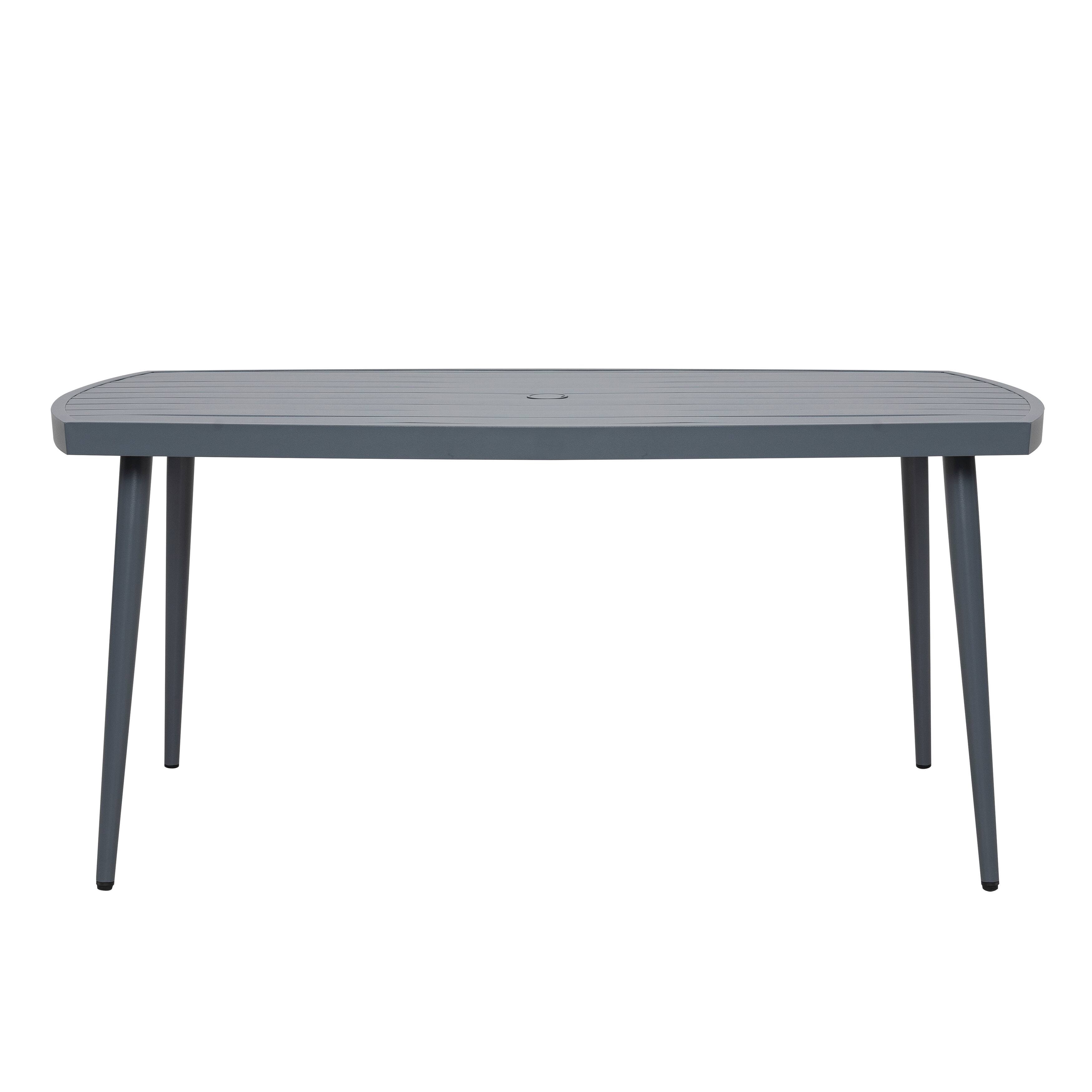 Alt View 4. Nuu Garden - Outdoor Metal Dining Table, Aluminum Slatted Table with 2.76" Umbrella Hole - Dark Gray.