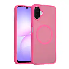 Front. Kitcheniva - Soft Touch Magnetic Circle Frosted Back Phone Case With Tempered Glass For Samsung Galaxy A07 Hot Pink - Hot Pink.