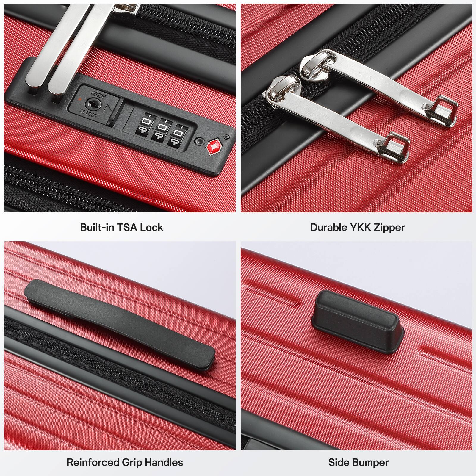 - Built-in TSA Lock
- Durable YKK Zipper
- Reinforced Grip Handles
- Side Bumper