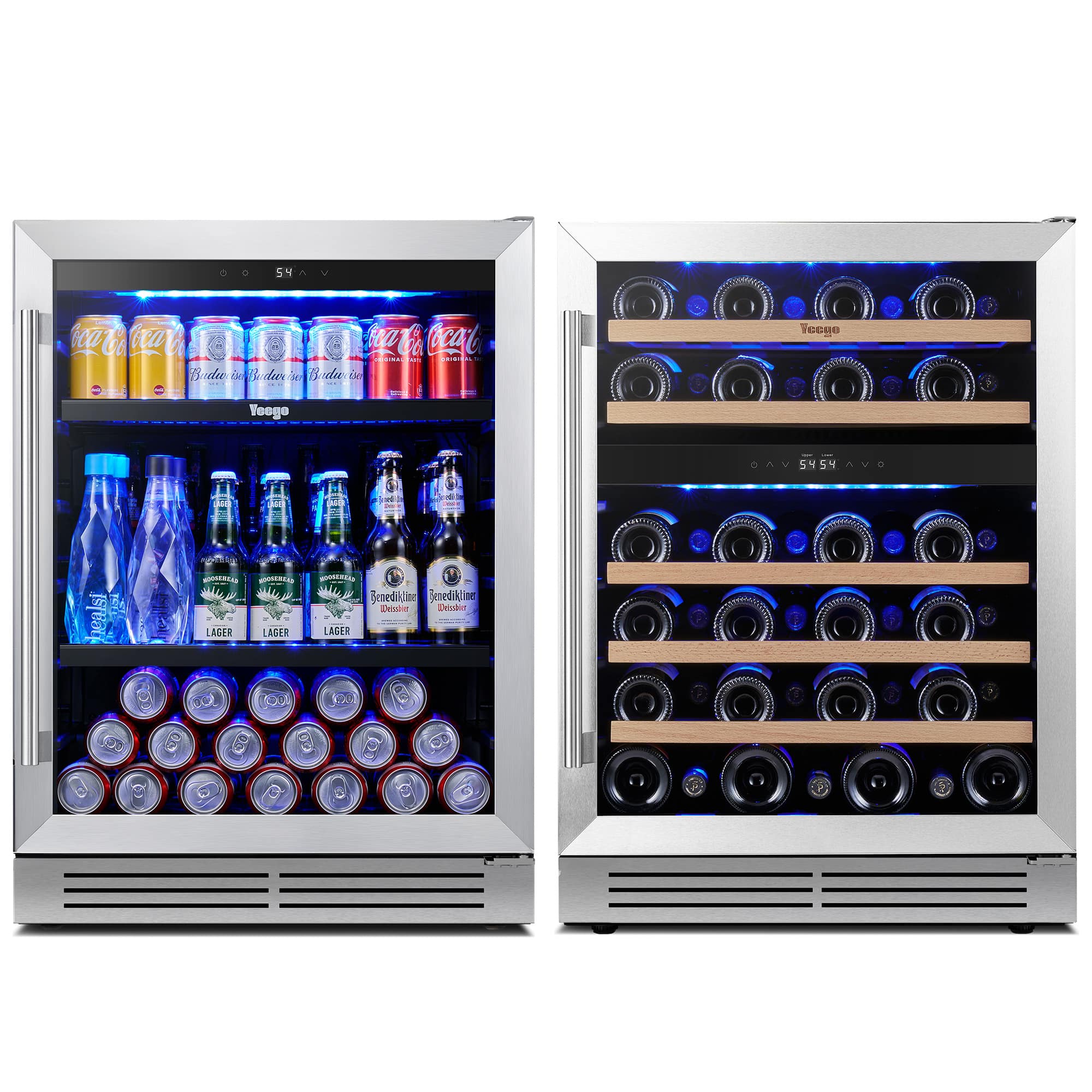 Yeego - 48in Wine Cooler and Beverage Refrigerator - 2×24'' Wine Cooler Side by Side - Dual Zone Under Counter Fridge, Hol - Silver