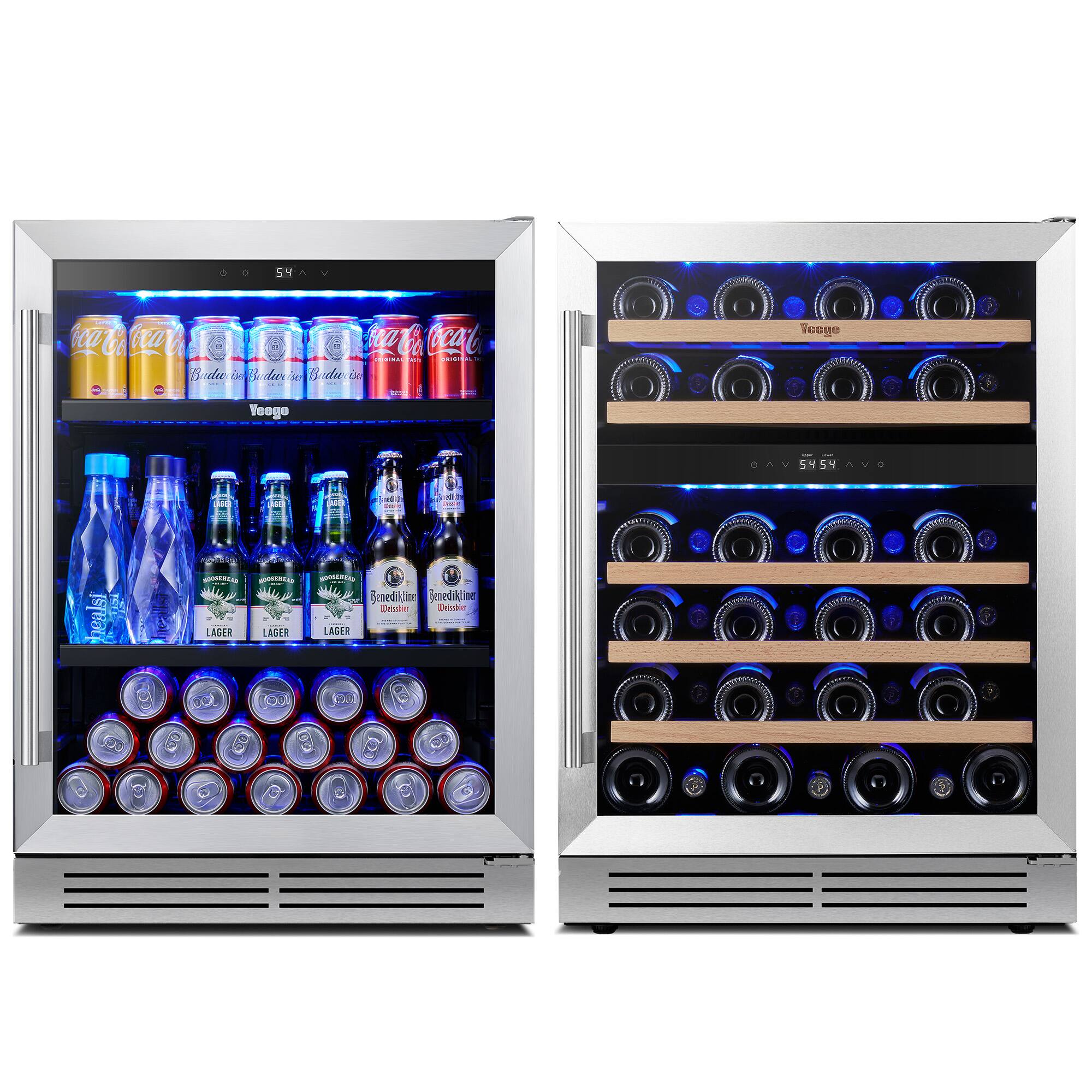 Yeego - 48in Wine Cooler and Beverage Refrigerator - 2×24'' Wine Cooler Side by Side - Dual Zone Under Counter Fridge, Hol - Silver