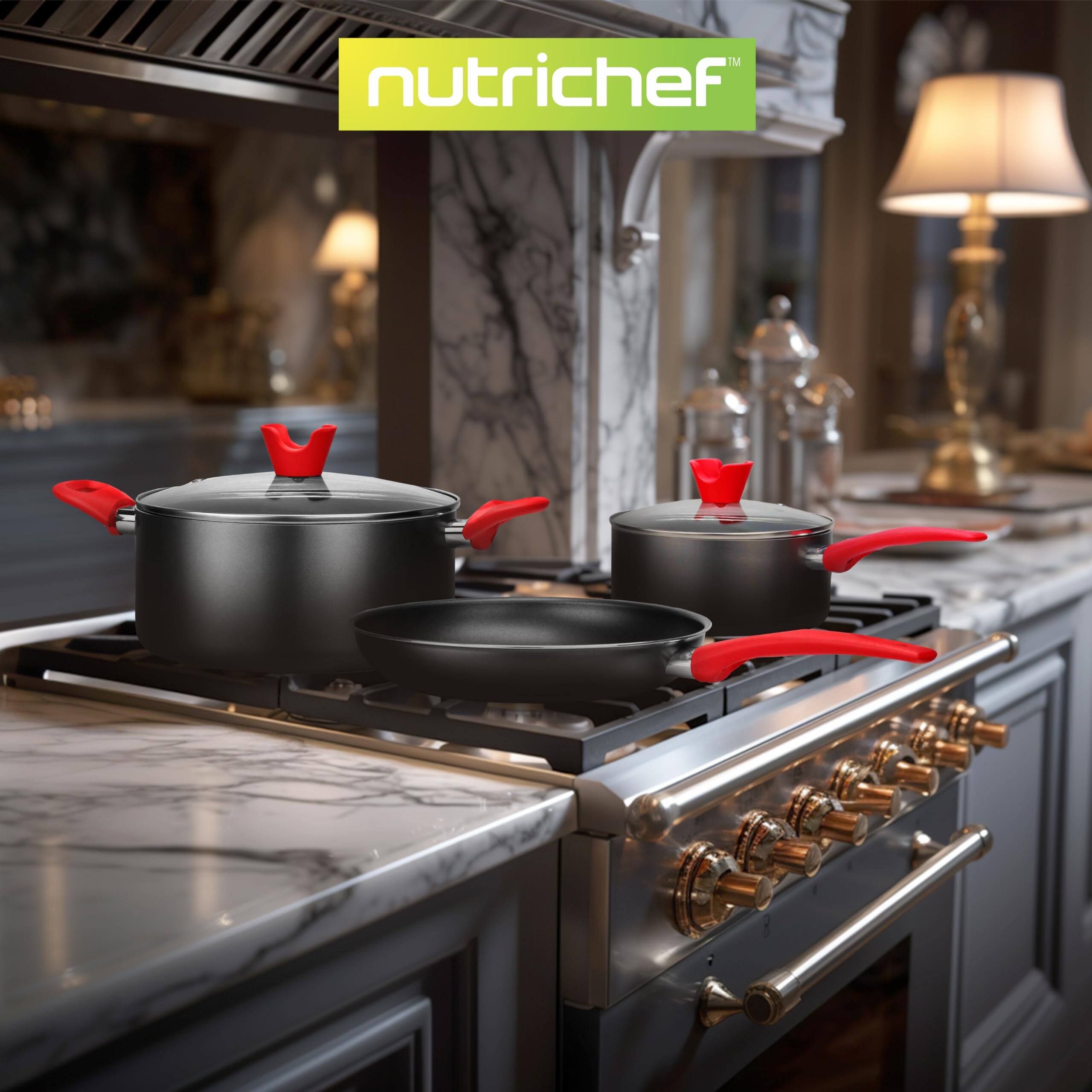 Alt View 5. NutriChef - NutriChef 21-Piece Nonstick Cookware Set – Heat Resistant Pots, Pans, and Bakeware with Cool-Touch Handles - Black.