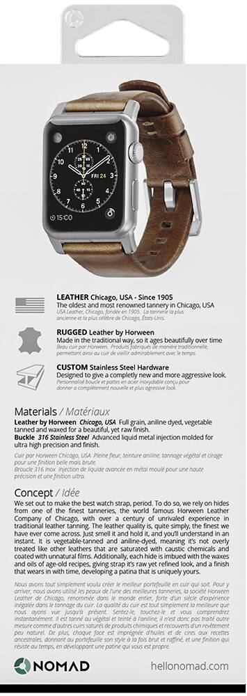 Alt View 11. Nomad - Leather Watch Strap for Apple Watch 42mm - Brown with silver lugs.