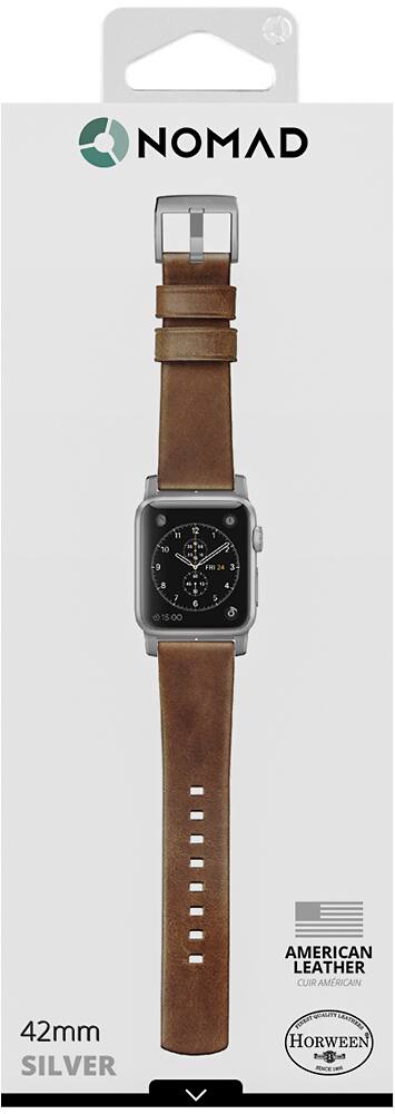 Left. Nomad - Leather Watch Strap for Apple Watch 42mm - Brown with silver lugs.