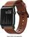 Angle. Nomad - Modern Leather Watch Strap for Apple Watch 42mm and 44mm - Brown with black lugs.