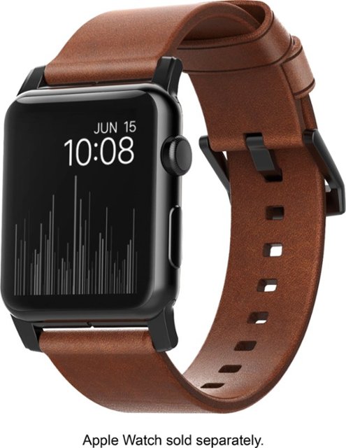 Angle Zoom. Nomad - Modern Leather Watch Strap for Apple Watch ®  42mm and 44mm - Brown with black lugs.