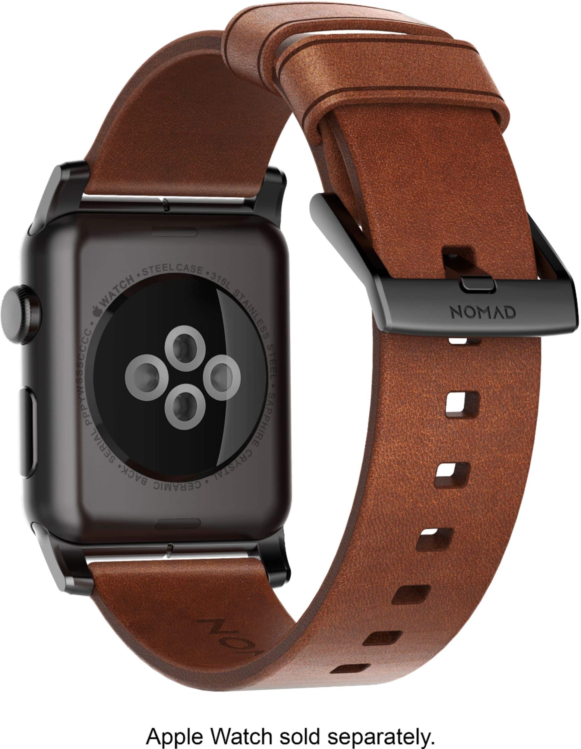 Alt View 14. Nomad - Modern Leather Watch Strap for Apple Watch 42mm and 44mm - Brown with black lugs.