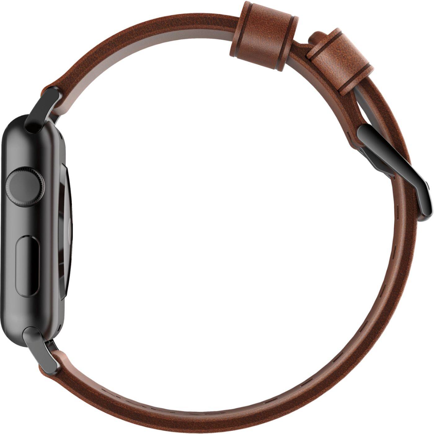Alt View 12. Nomad - Modern Leather Watch Strap for Apple Watch ® 38mm and 40mm - Brown with black lugs.