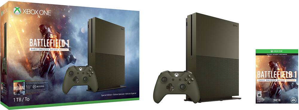 Microsoft Xbox One S Battlefield 1: Military Green Special Edition Bundle  1TB Green Console for sale online