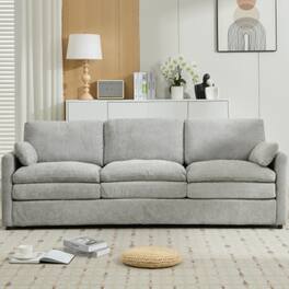 LUCKY ONE - 89" Oversized 3-Seater Cloud Sofa Cozy Upholstered w/ Double Cushion Lumbar Pillow - LIGHT GREY