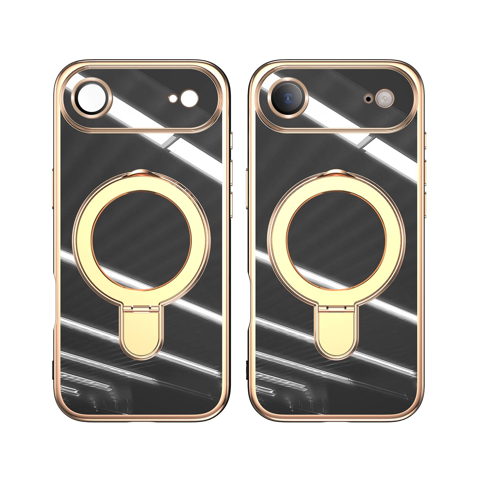 Angle. Dteck - Mag Safe Case for Apple iPhone Air,Slim Shockproof TPU Case with Metal Stand Plated Bumper Bulit in Glass Lens Film - Black.