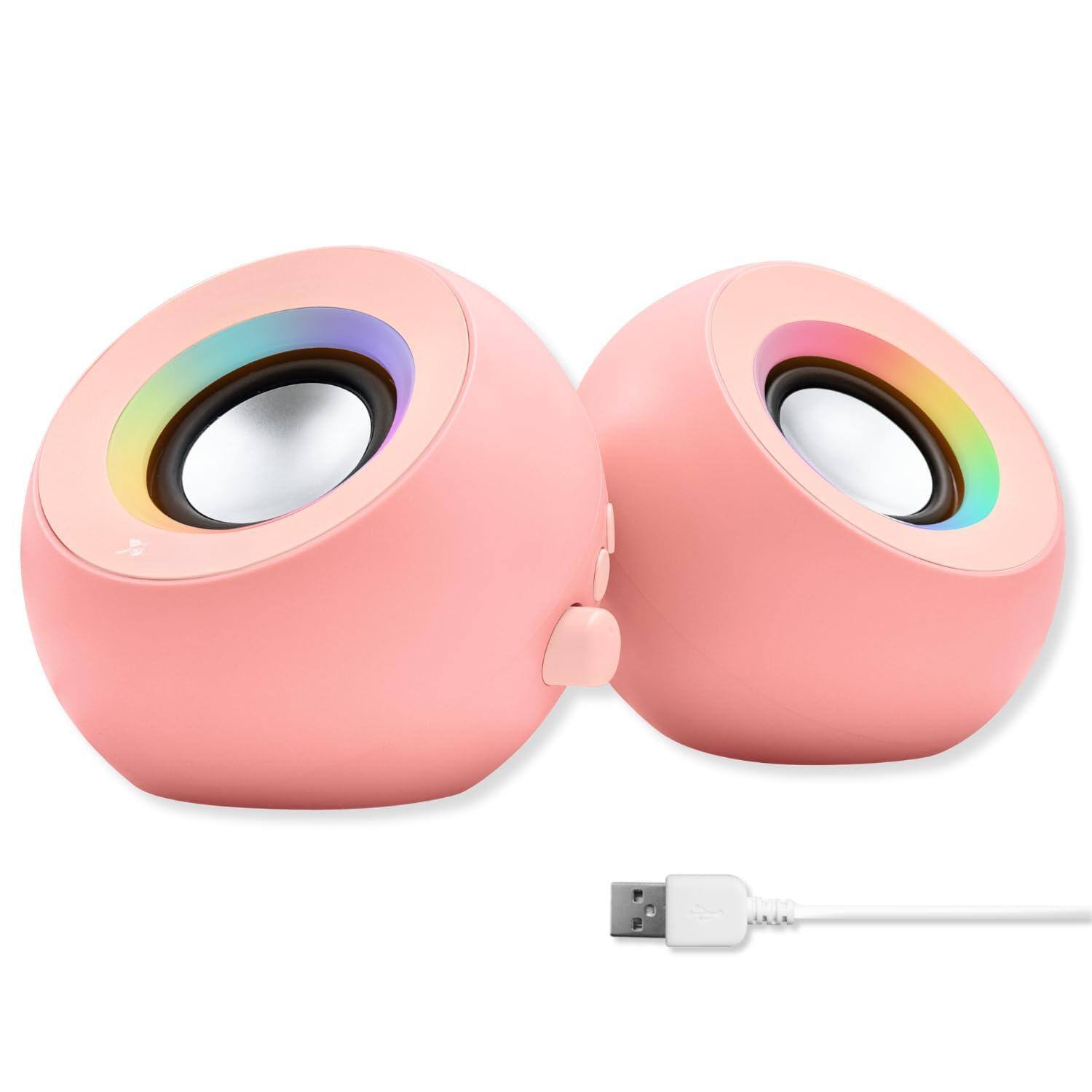 Cedar Assembly - Computer Speakers With Rgb Lighting Usb And Aux - Triple Mode Connection Dual 2 25" Drivers For Work Play - Pink