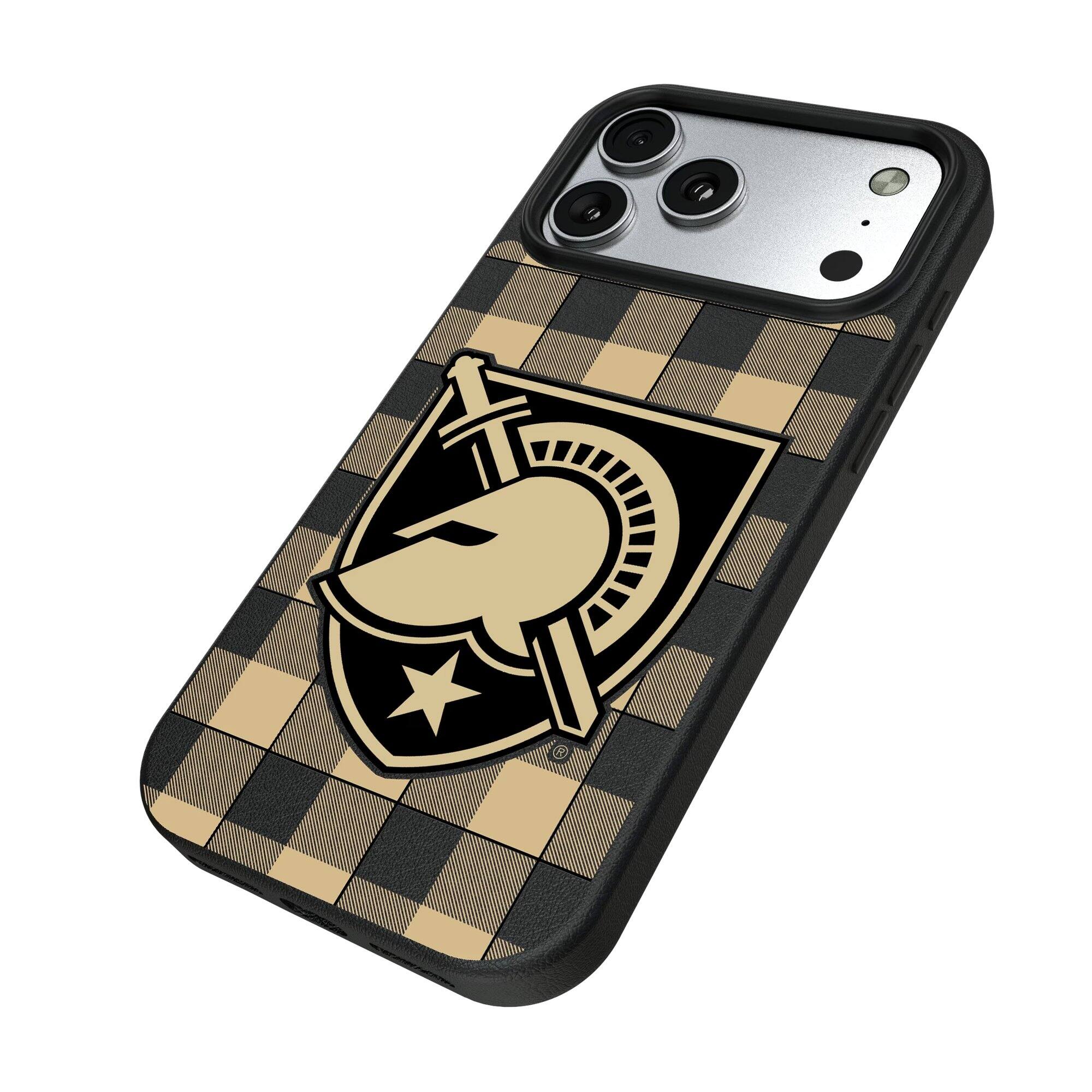 Alt View 1. Keyscaper - Army Black Knights Plaid Magnetic Bump iPhone Case - 15 Pro Max - Black.