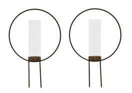 Zeckos - Set of 2 Color Metal Hoop Outdoor Ground Candleholders 12 inch - Rust