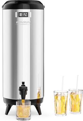 Winado - 4.8 Gallon Insulated Beverage Dispenser, Stainless Steel Drink Dispenser with LCD Temperature Display for Coffee, Milk - Silver