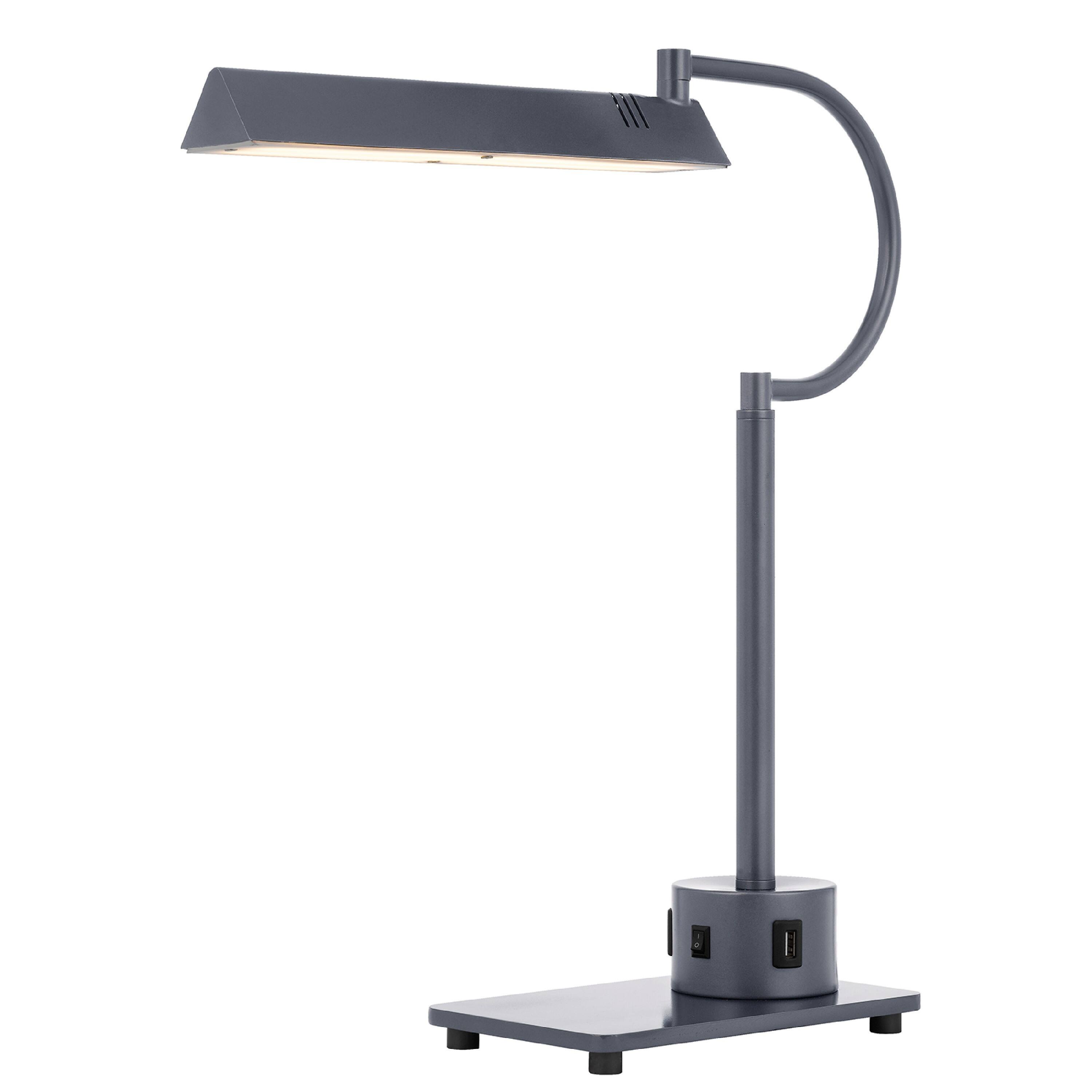 Angle. Manhattan Lane - Modern Desk Lamp with LED Light and 2 USB Ports, 18 Inch - Gray.