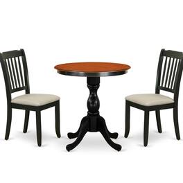 East West Furniture - 3-Piece Dining Table Set Include a Wood Table and 2 Linen Fabric Kitchen Chairs with Ladder Back - Multi-Color