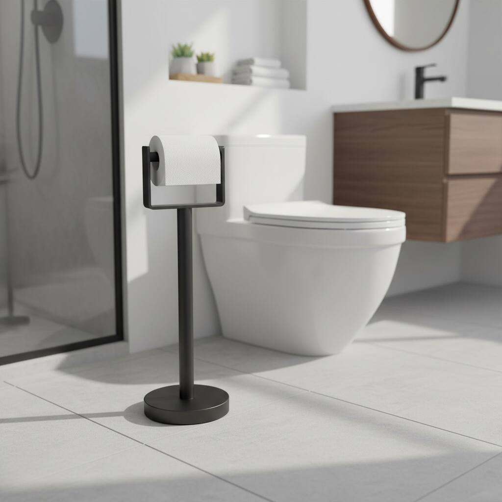 Alt View 2. Dazzed Corner - Toilet Paper Holder Free Standing, Stainless Steel Toilet Paper Stand - Black.