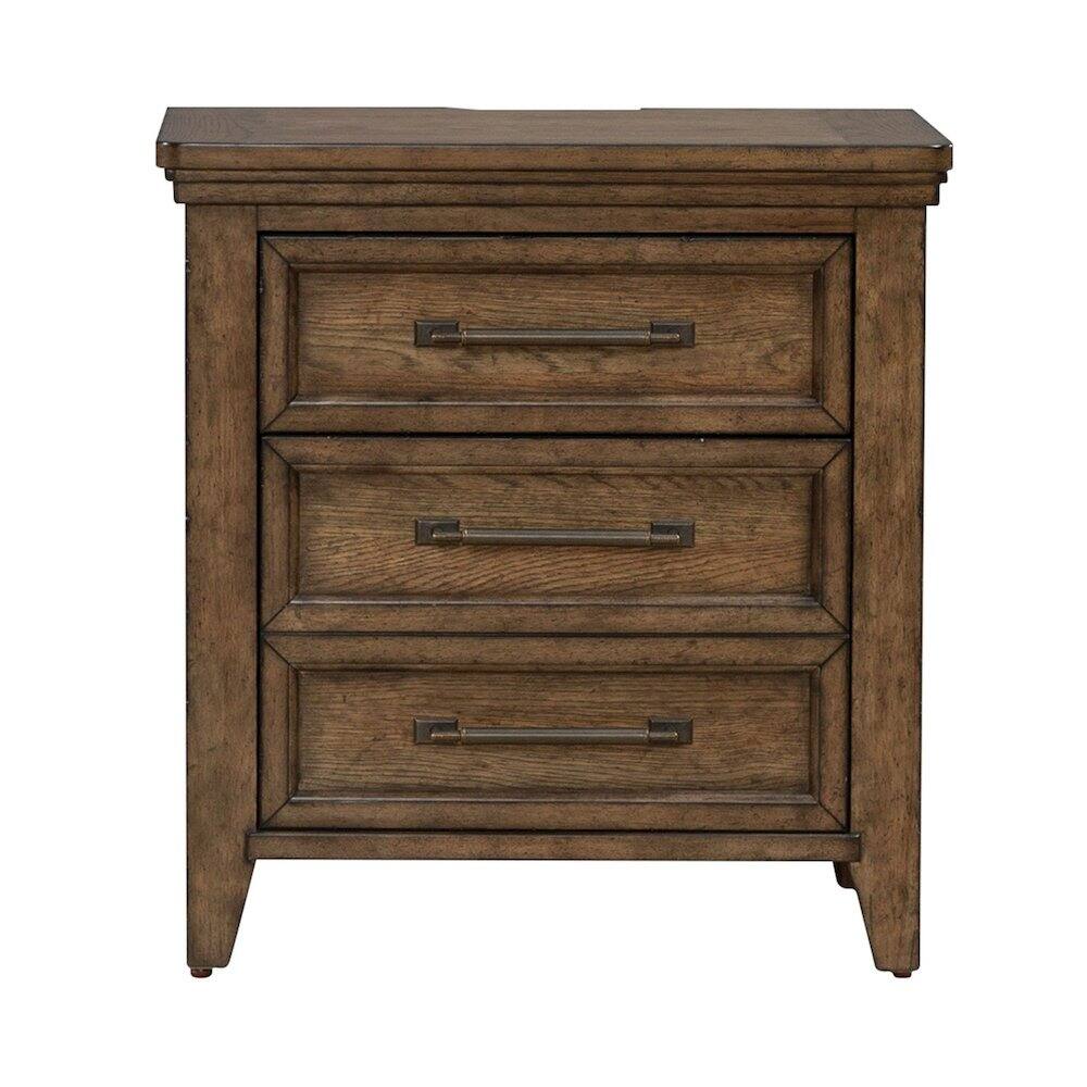 Alt View 1. Liberty Furniture Industries - Bedroom Nightstand with AC USB Charging Station Station - Amber Brown Wood - Amber Brown.