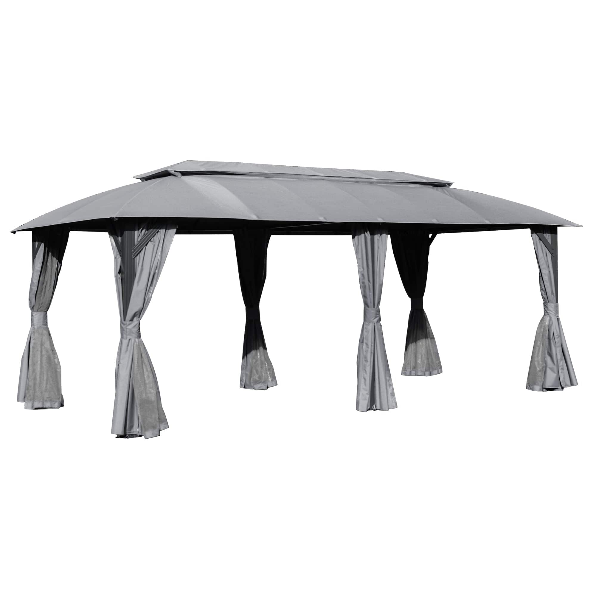 Boyel Living - Outdoor Double Roof Gazebo with Curtains and Mosquito Netting Heavy Duty Metal Frame - Gray