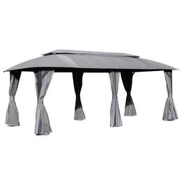 Boyel Living - Outdoor Double Roof Gazebo with Curtains and Mosquito Netting Heavy Duty Metal Frame - Gray