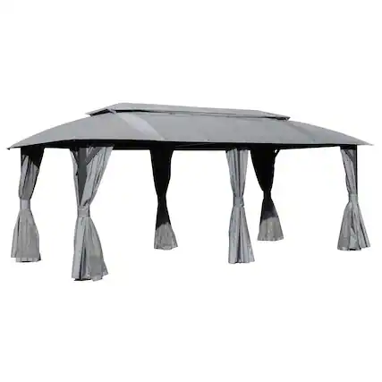 Front. Boyel Living - Outdoor Double Roof Gazebo with Curtains and Mosquito Netting Heavy Duty Metal Frame - Gray.