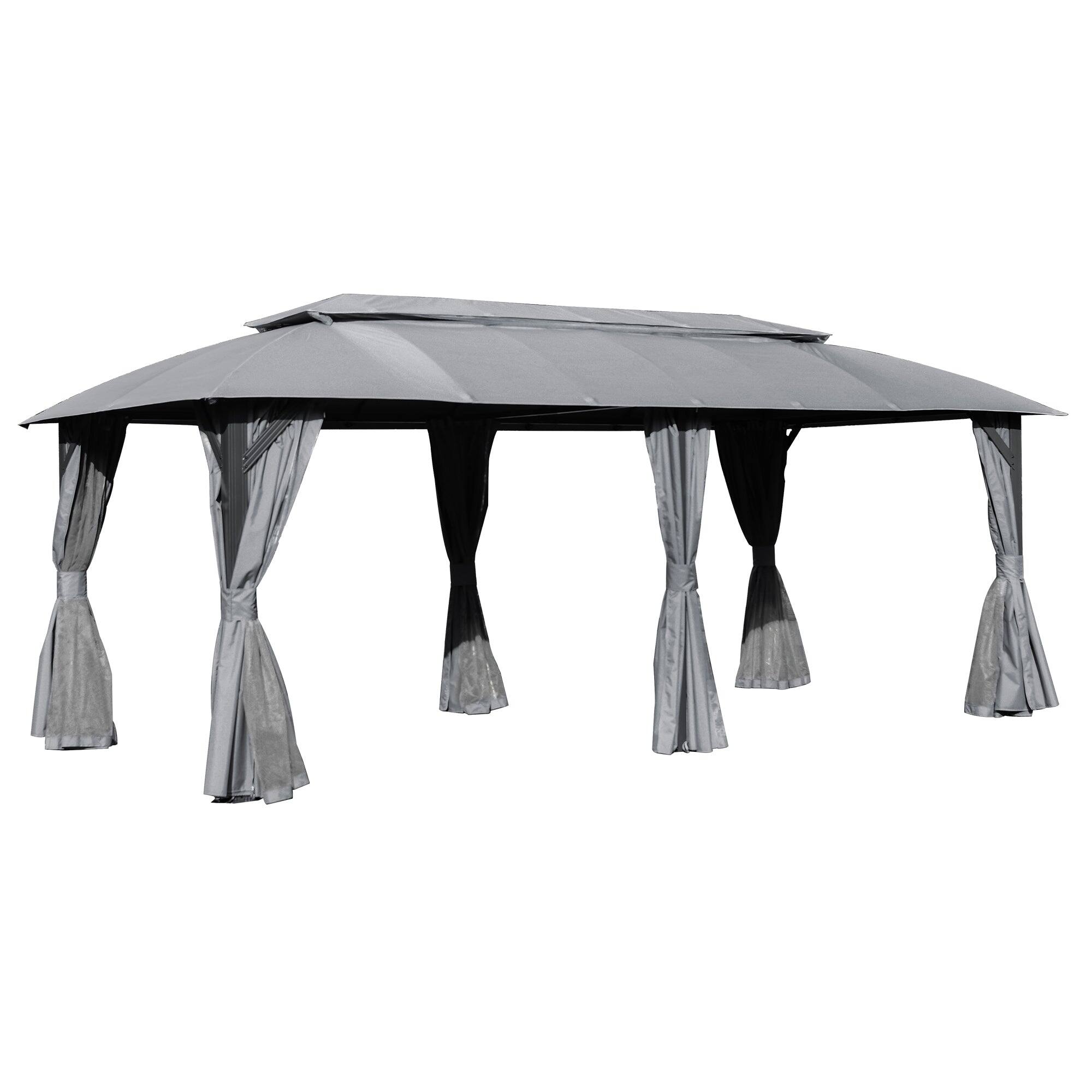 Front. Boyel Living - Outdoor Double Roof Gazebo with Curtains and Mosquito Netting Heavy Duty Metal Frame - Gray.