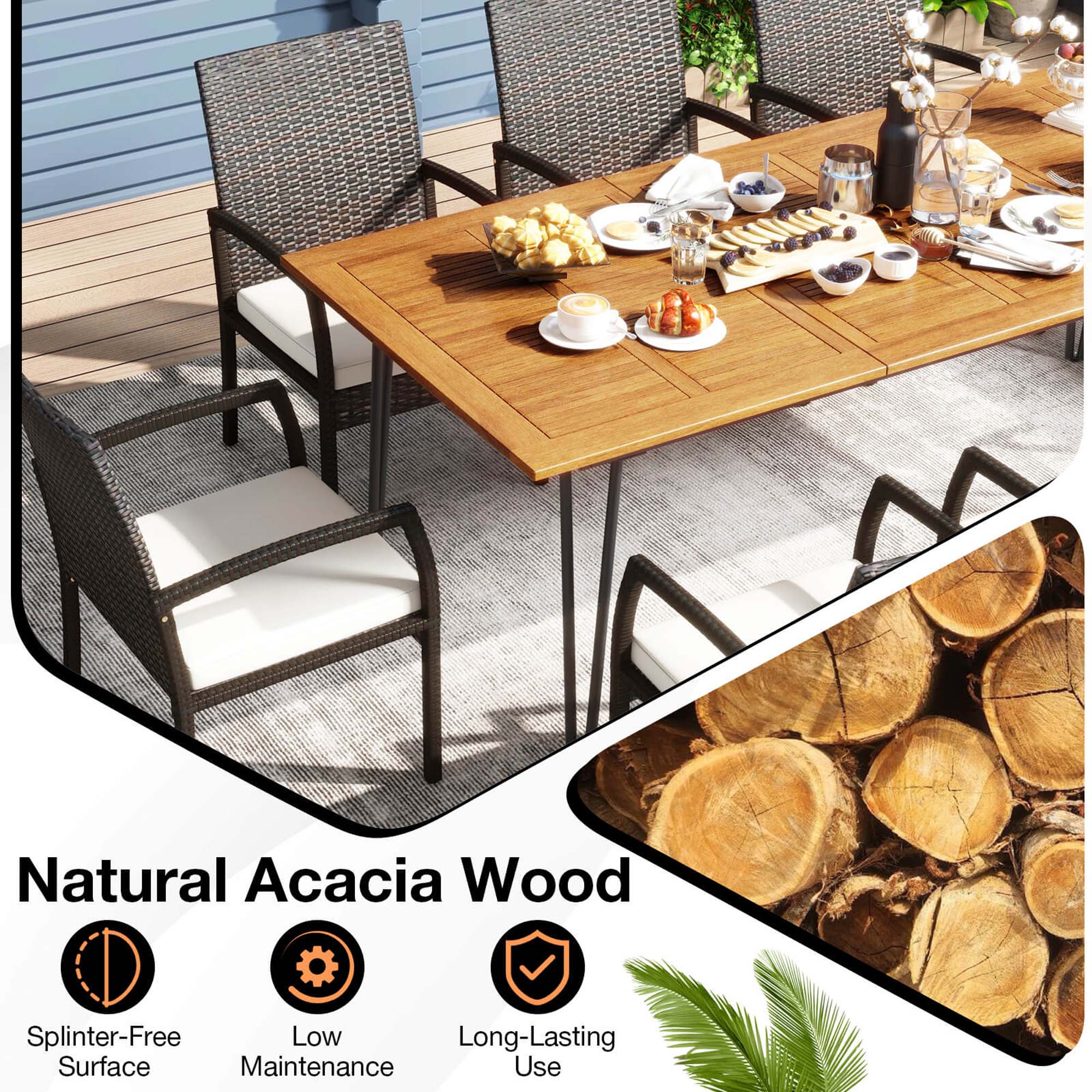 Natural Acacia Wood Splinter-Free Low Long-Lasting Surface Maintenance Use