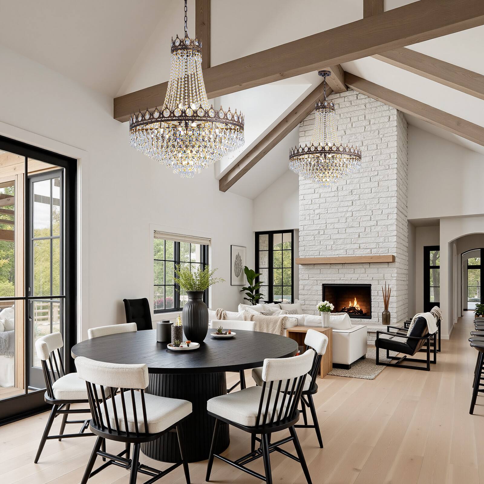 Alt View 4. Siljoy - 32 Inch Luxury Empire Crystal Chandelier, 10-Light K9 Teardrop Crystal Pendant Light for Foyer, Staircase and Entryway - Black.
