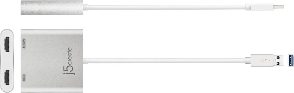 Angle. j5create - USB 3.0 to Dual HDMI Multi-Monitor Adapter - Silver.