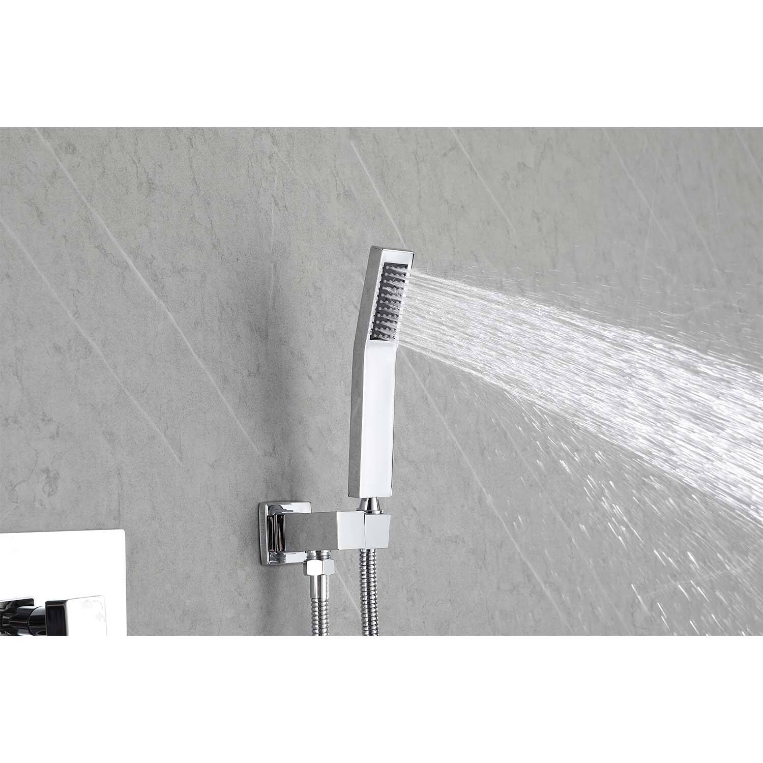 Left. DOMETOUR - 12" Rain Shower Head Systems Wall Mounted Shower - Chrome.