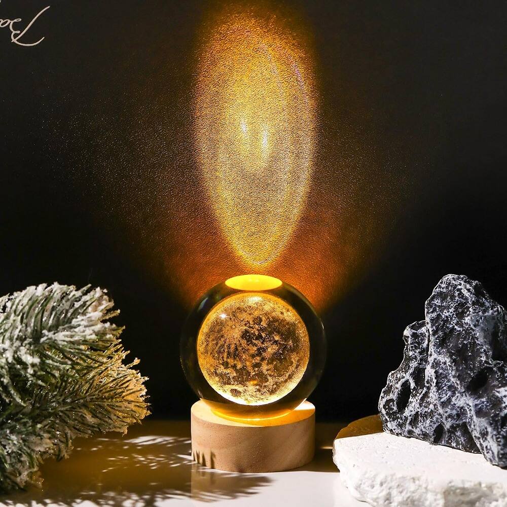 Alt View 1. MOSZAR LLC - 3D Crystal Moon Ball Lamp, Laser Engraved, Space Decor, Night Light for Kids.