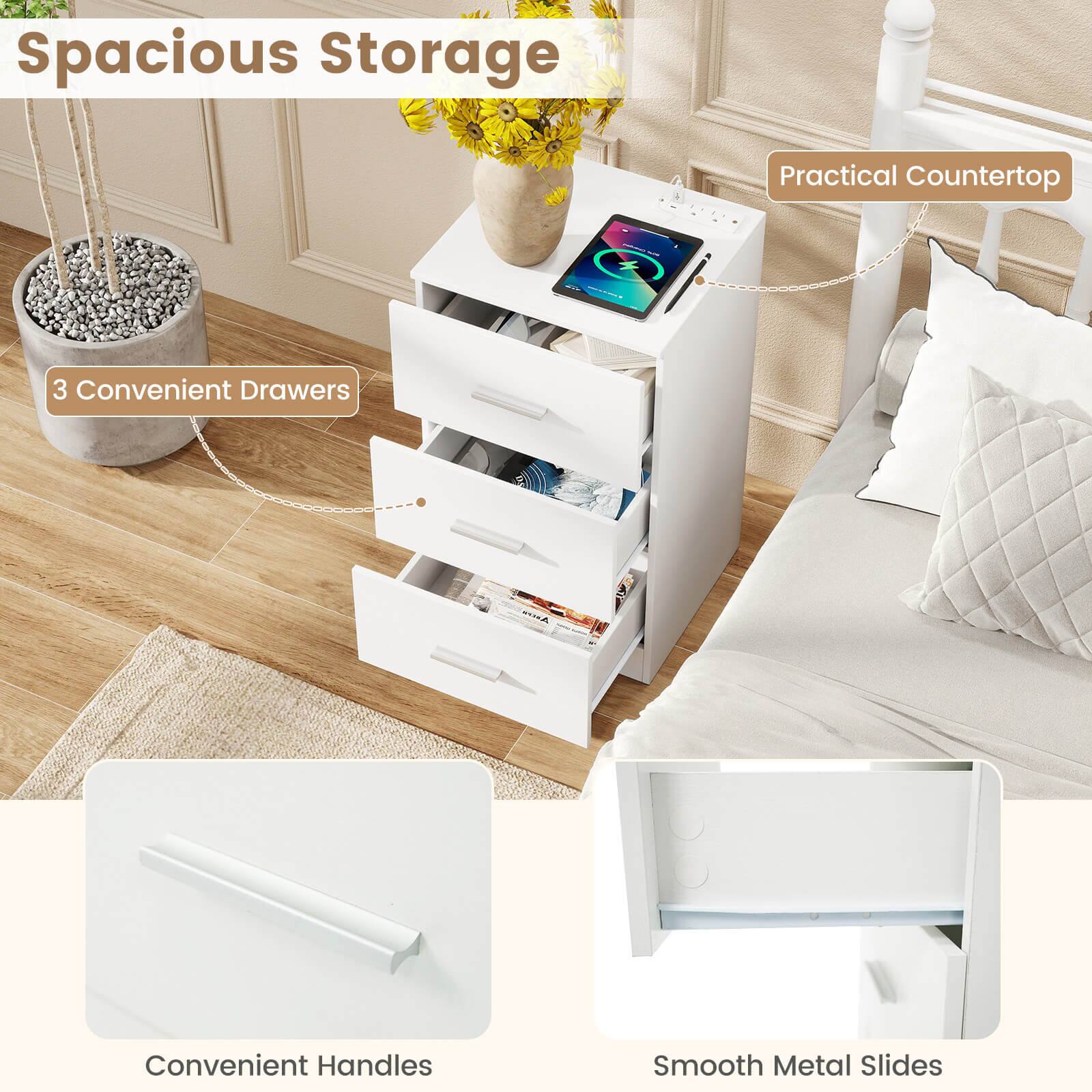 - Spacious Storage
- Practical Countertop
- 3 Convenient Drawers
- Convenient Handles
- Smooth Metal Slides