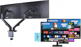 Samsung - Smart M5 (M50D) FHD VA Monitor, Flicker Free, (LS32DM500ENXGO) 2 Pack w/DKZ Hub & Ergoflexy Dual Mount Arm - Black