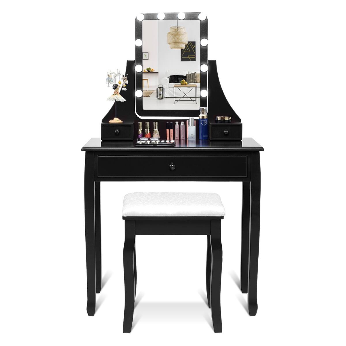 Alt View 9. Costway - Costway Vanity Table 10 Dimmable Bulbs Makeup Dressing Desk - black.