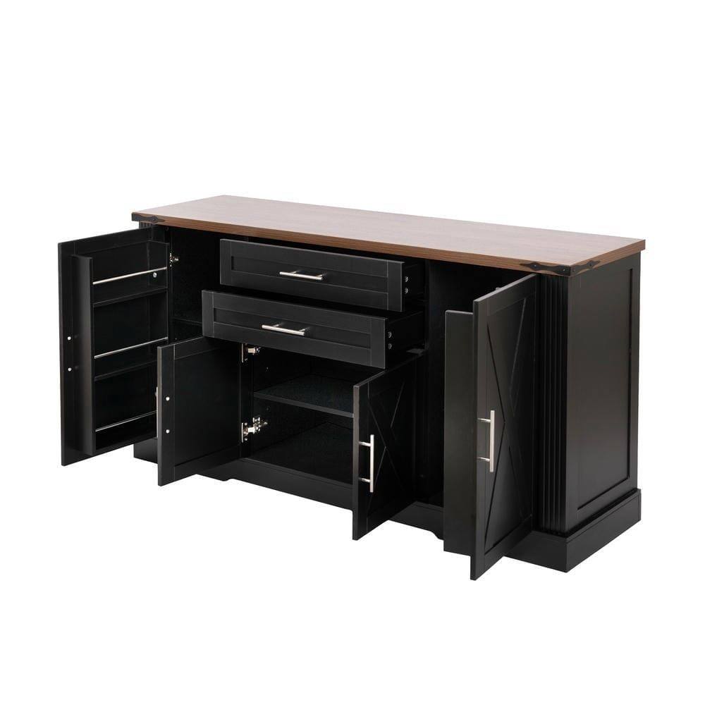 Alt View 10. Kadyn - 63" Farmhouse Barn Door Cabinet with 2 Drawers and Adjustable Shelves - Black - Black.