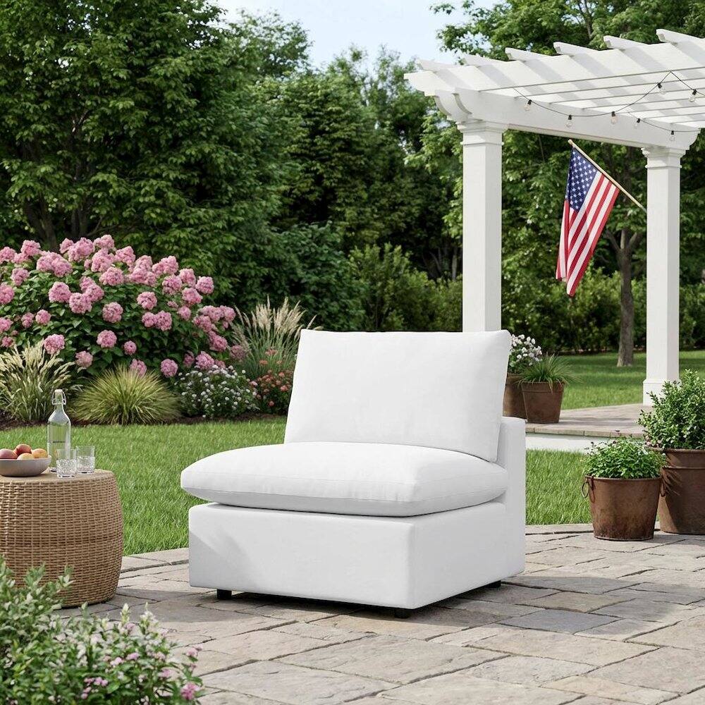 Left. Outdoor Escape - Outdoor Patio Armless Lounge Chair With Sturdy Frame, Weather-Resistant Design - White.