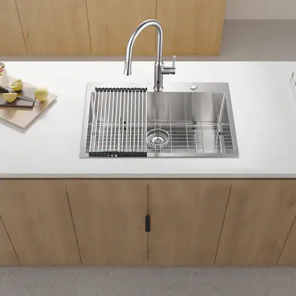 Front. Siljoy - 33x22x10"Drop-in Single Bowl Stainless Steel Kitchen Sink - Brushed Nickel.