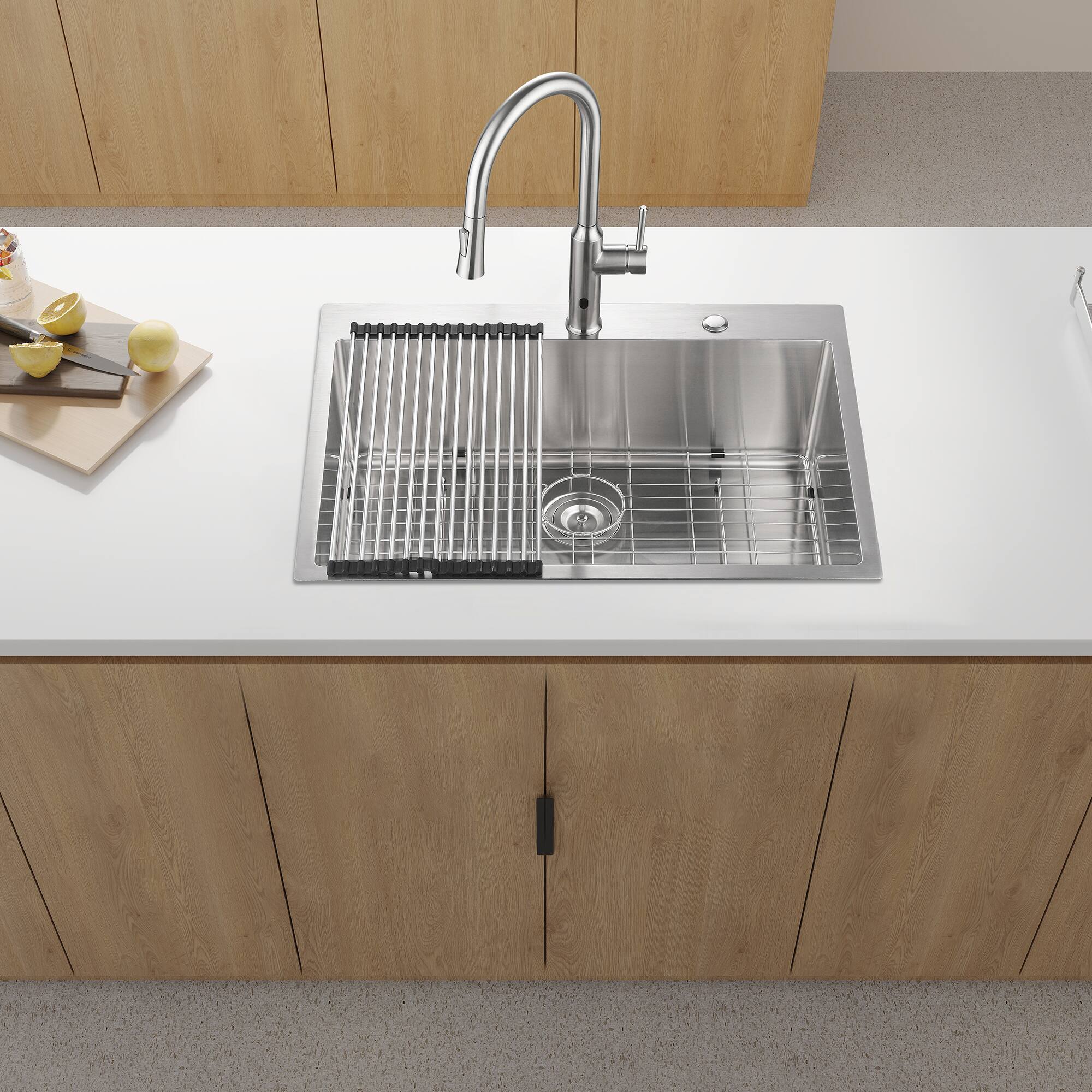 Front. Siljoy - 33x22x10"Drop-in Single Bowl Stainless Steel Kitchen Sink - Brushed Nickel.