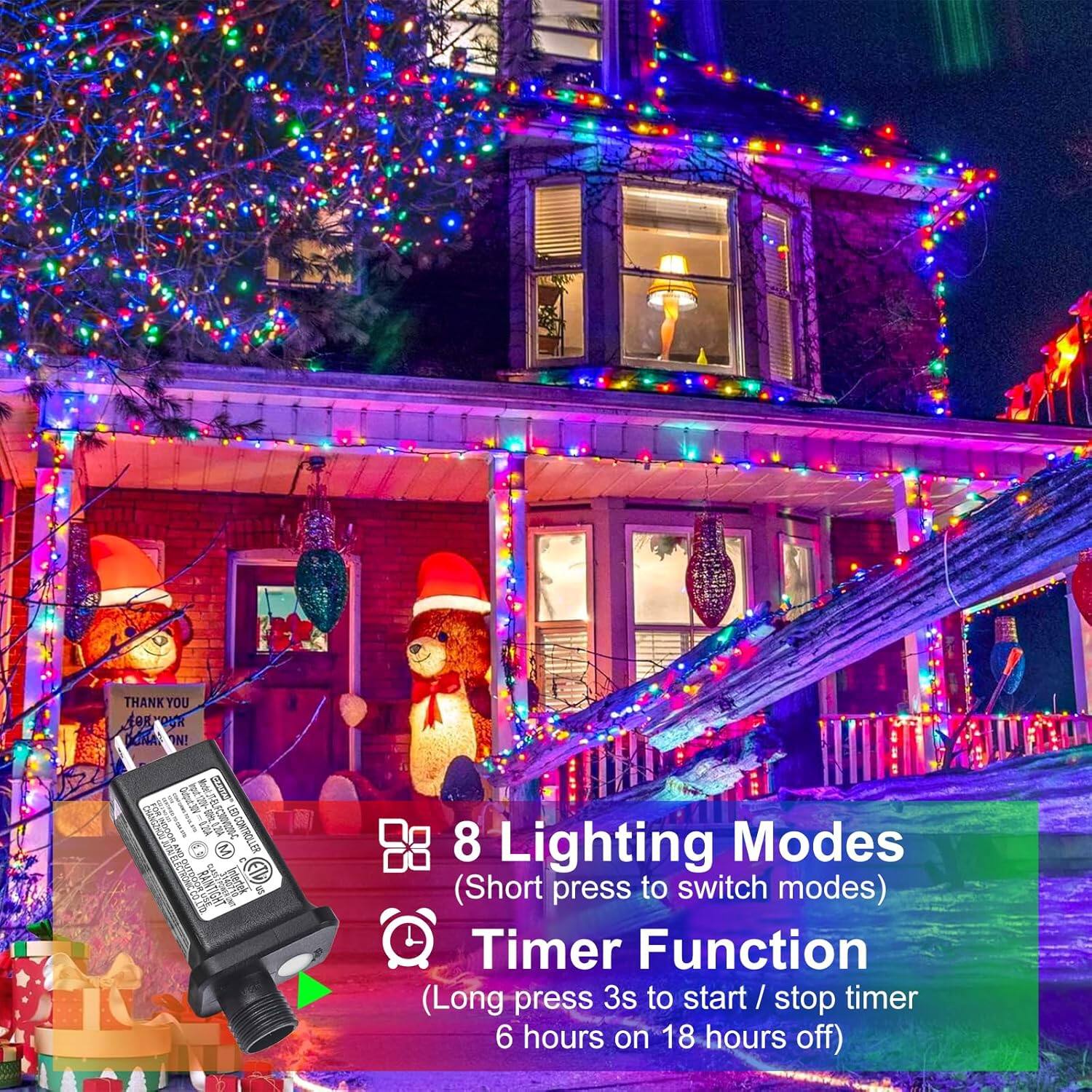 8 Lighting Modes (Short press to switch modes)  
Timer Function (Long press 3s to start / stop timer 6 hours on 18 hours off)