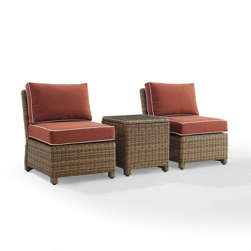 Alt View 4. Crosley Furniture - Bradenton 3Pc Armless Wicker Outdoor Chair Set - Side Table & 2 Armless Chairs - Sangria.