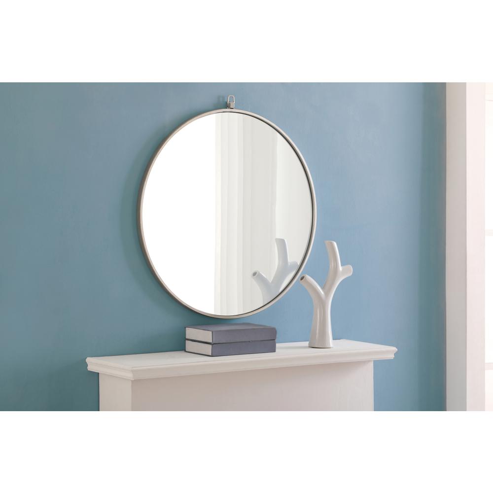 Alt View 6. Elegant Decor - Metal frame Round Mirror with decorative hook 28 inch Silver finish - Silver.