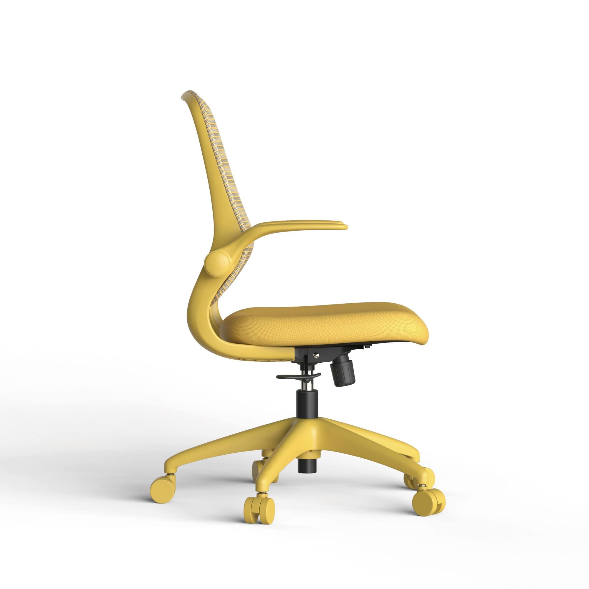 Left. Boyel Living - Mid-Back Ergonomic Office Chair with Fabric Seat and Flip-Up Armrests - Yellow.