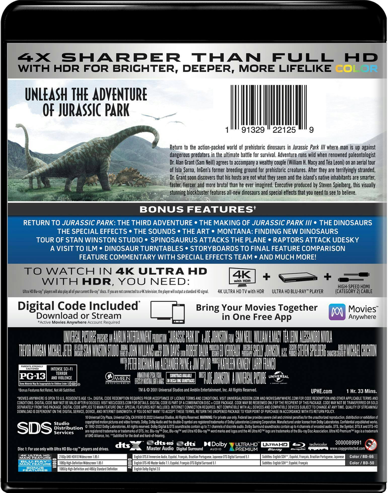 Back. Jurassic Park III   - 4K Blu-Ray.