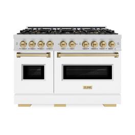 ZLINE - Autograph 48 in. 6.7 cu. ft. Classic Freestanding DuoPro Gas Range w/ White Matte Door and Champagne Bronze Accents - White Matte