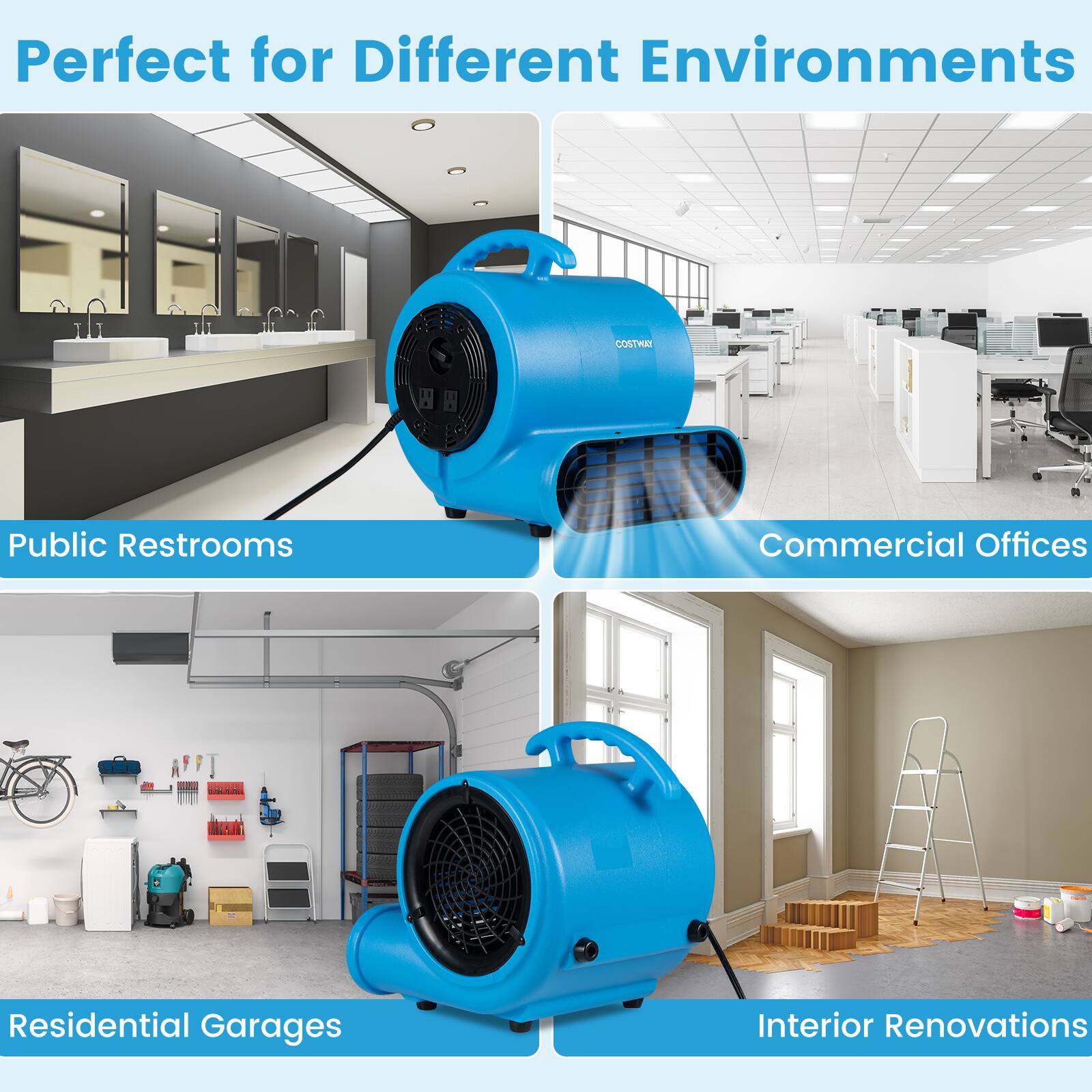 Perfect for Different Environments

COSTWAY

Public Restrooms  
Commercial Offices  
Residential Garages  
Interior Renovations